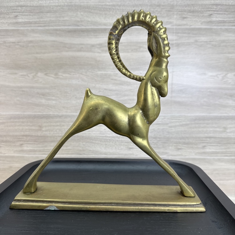 Vintage Art Deco Solid Brass Gazelle/Ram MCM Figurine Statue 9.25"x 9"x 2.25" - Picture 2 of 13